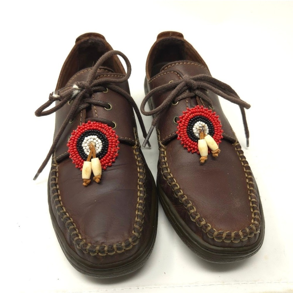 Hush Puppies Women's Leather Lace-Up Flats Beaded Casual Shoes Brown‎ Size 7M